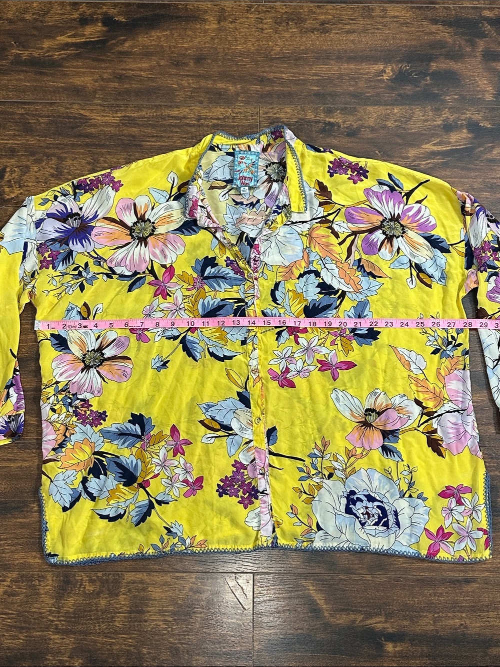 🌸 Johnny Was 100% Silk Yellow Floral Boho Blouse XL 💛 - Picture 4 of 6
